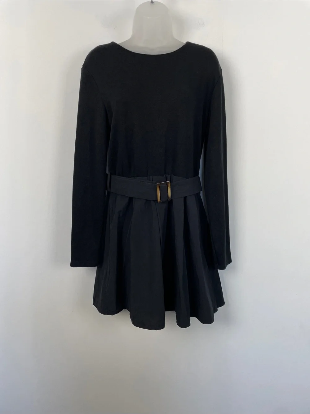 Zara Long Sleeve Combination Goth Black Women's XL Sweater Mini Dress with Belt - Picture 2 of 8